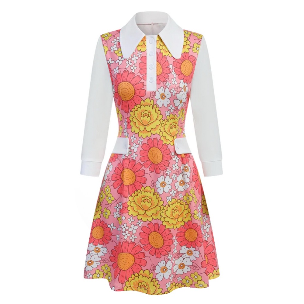 NWT Floral A-Line Dress with White Collar L/8 - Perfect for Halloween Costume